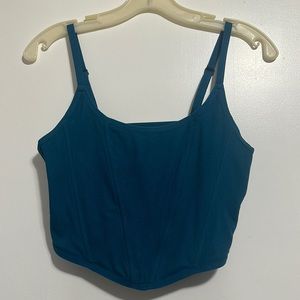 Navy blue corset top.